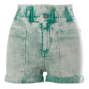 Stella McCartney Green Denim Jean Women Cuffed Paper Bag Shorts